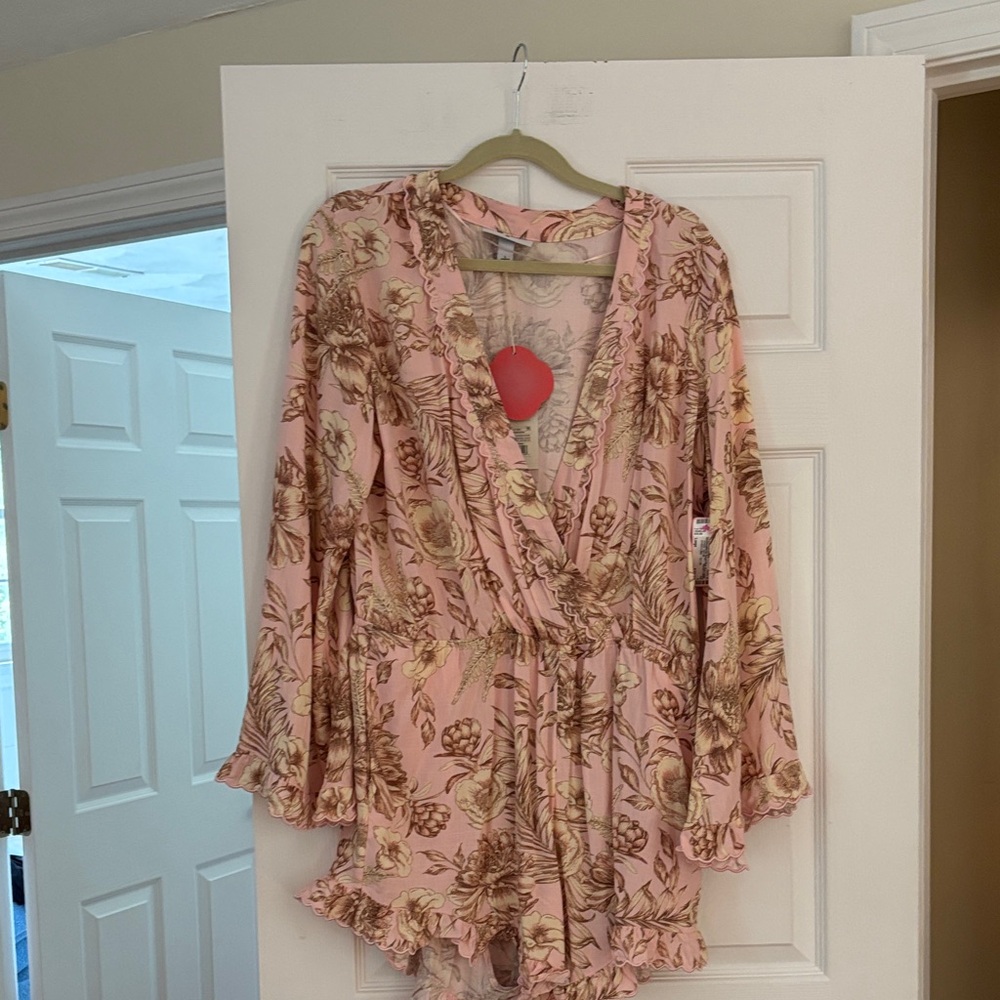 Agua Bendita Pink and Brown Floral Romper - Brand new!